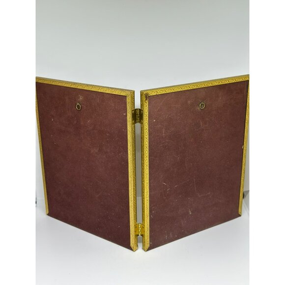 VTG Gold Tone Bifold Picture Frame | Ornate Double Hinged Photo Display 10"x8" - Picture 6 of 9